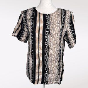Vintage Solitaire Tribal Stripe Blouse Short Sleeve Rayon Small